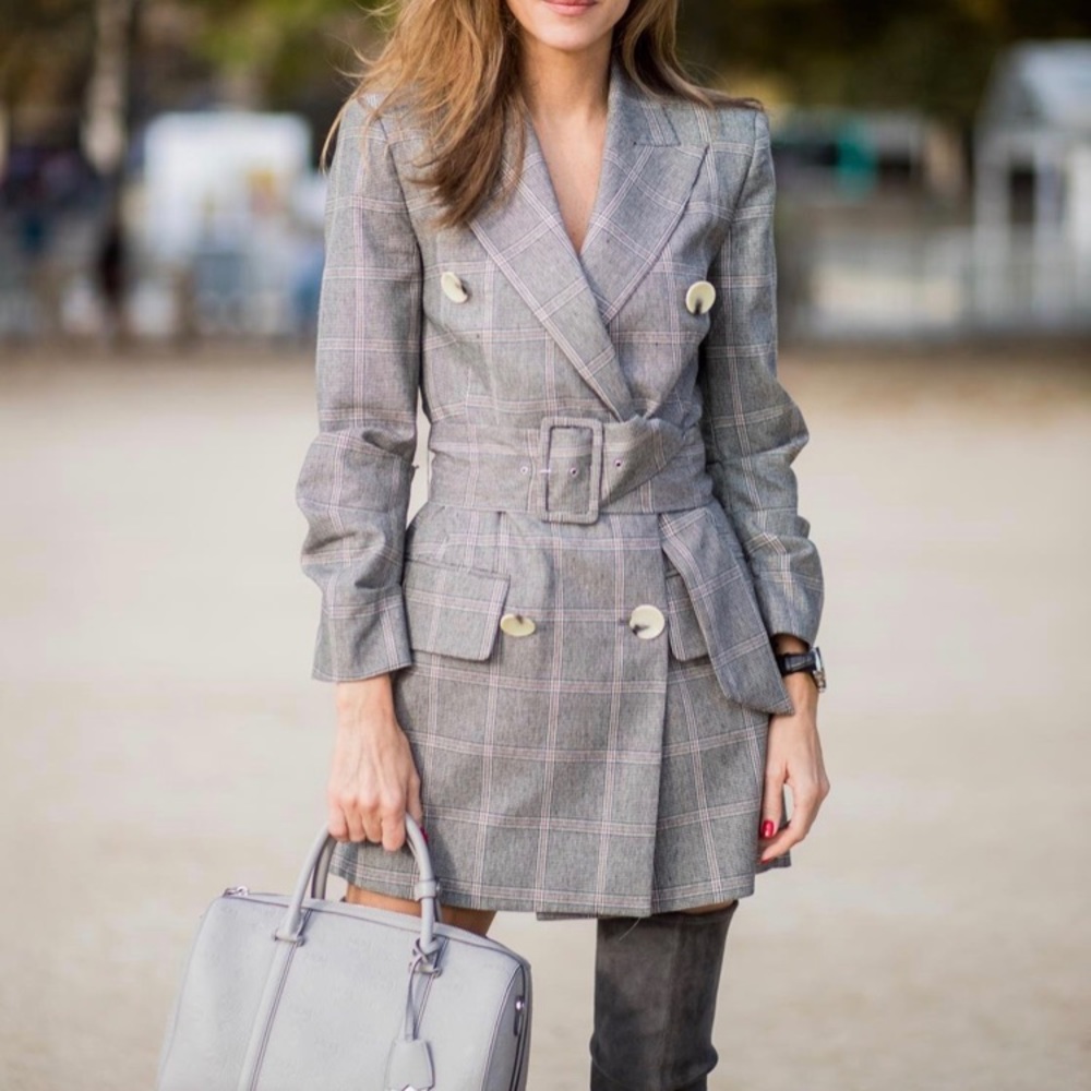 Zara plaid, belted blazer dress